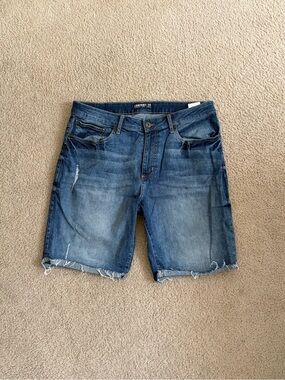 Men's Frayed Hem Denim Shorts in Blue